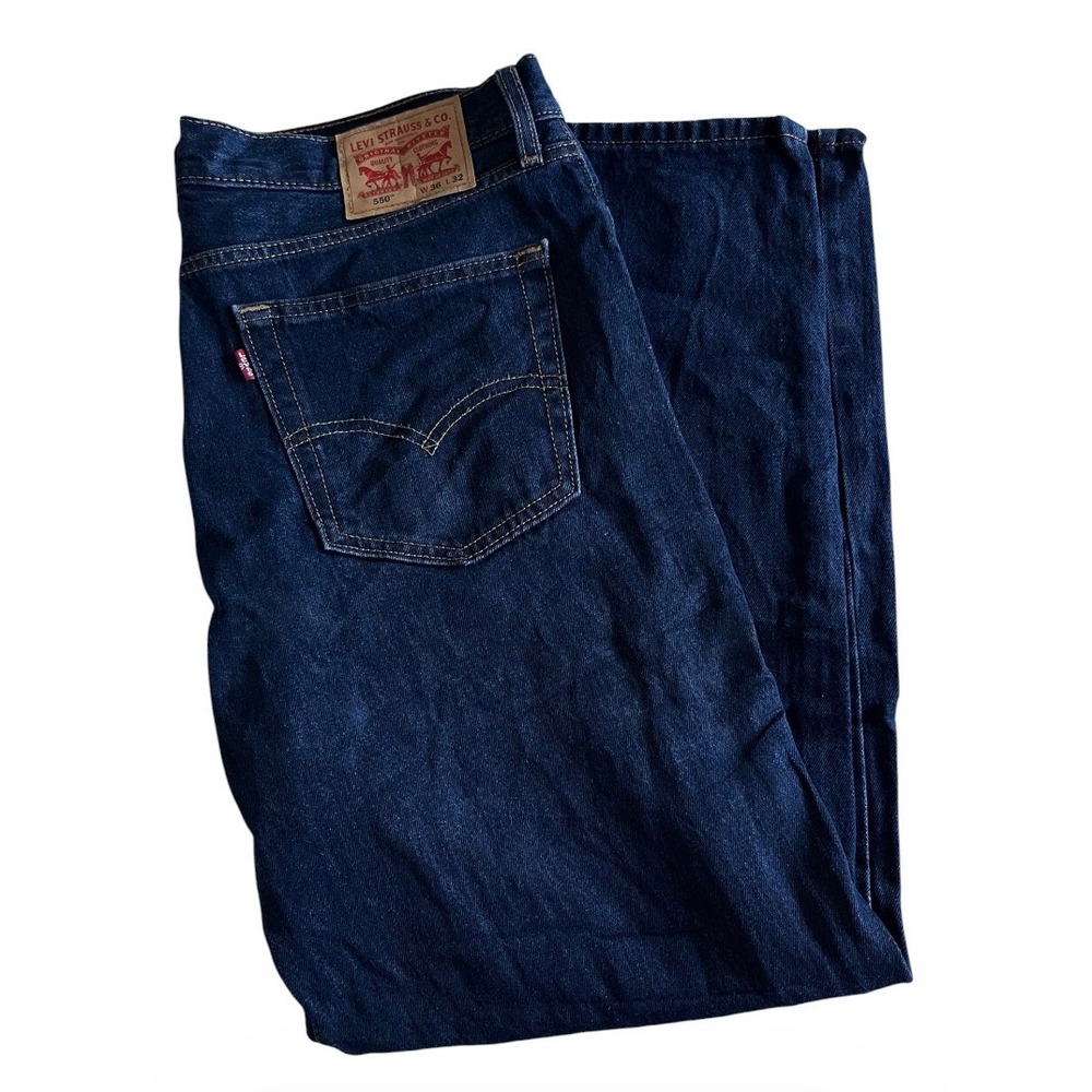 Levis 550 Jeans Mens 36x32 Blue Denim Relaxed Fit Straight Leg Dark Wash Red Tab